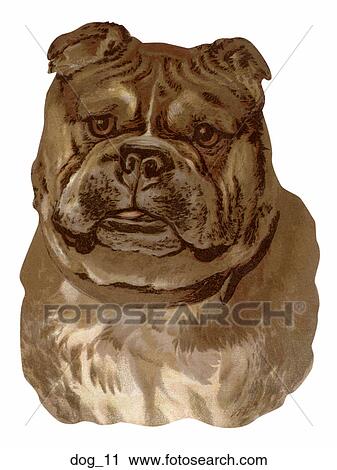 Clip Art - Victorian Die Cut Illustration of a Dog (Bulldog). Fotosearch