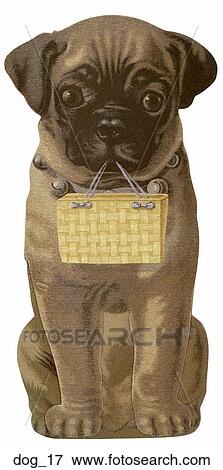 Stock Illustration - Victorian Die Cut Illustration of a Dog Carrying Basket. Fotosearch