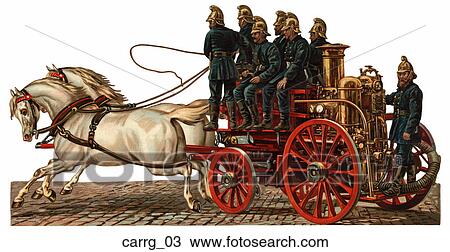 Drawing - Victorian Die Cut Illustration of a Fire Carriage. Fotosearch