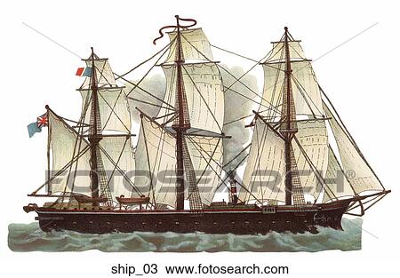 Victorian Die Cut Illustration of a Sailing Ship View Large Illustration Drawing - Victorian Die Cut Illustration of a Sailing Ship. Fotosearch