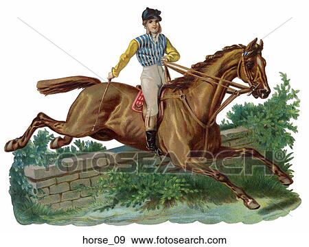 Victorian Die Cut Illustration of a Horse and Rider Jumping over a Brick Wall View Large Illustration Stock Illustration - Victorian Die Cut Illustration of a Horse and Rider Jumping over a Brick Wall. Fotosearch