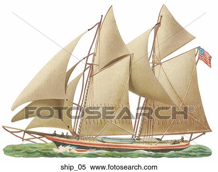 Stock Illustration - Victorian Die Cut Illustration of a Sailing Ship. Fotosearch