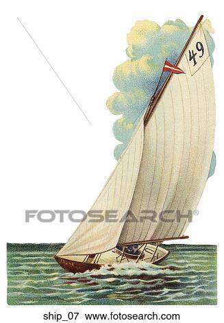 Stock Illustration - Victorian Die Cut Illustration of a Yacht. Fotosearch