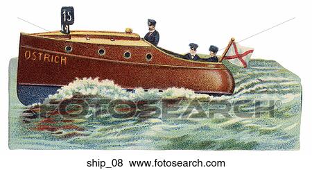 Stock Illustration - Victorian Die Cut Illustration of a Power Boat. Fotosearch