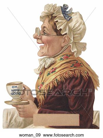 Victorian Die Cut Illustration of an Old Woman Stock Illustration