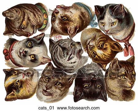 Victorian Die Cut Illustration of Cat Heads View Large Illustration Clip Art - Victorian Die Cut Illustration of Cat Heads. Fotosearch