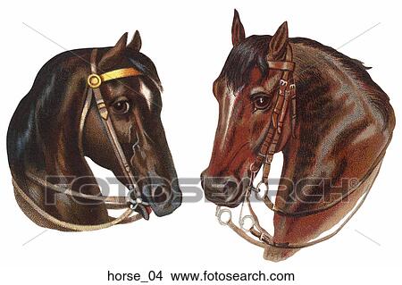 Stock Illustration - Victorian Die Cut Illustrations of Horse Heads. Fotosearch