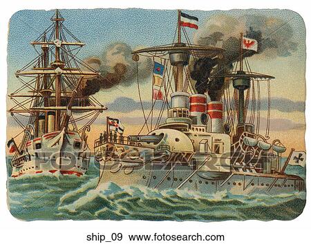Vintage Illustration of Battleships View Large Illustration Stock Illustration - Vintage Illustration of Battleships. Fotosearch