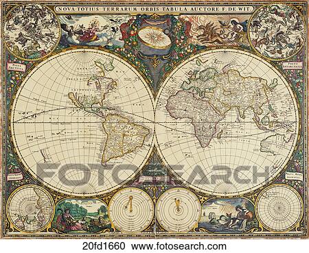 Clipart - world, maps, antique maps, 1680, 1520, antique. Fotosearch