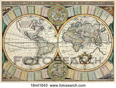 world, maps, antique maps, 1680, 1520, antique View Large Illustration Drawing - world, maps, antique maps, 1680, 1520, antique. Fotosearch