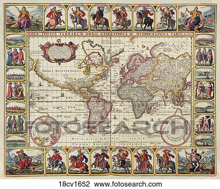 world, maps, antique maps, 1680, 1520, antique View Large Illustration Drawing - world, maps, antique maps, 1680, 1520, antique. Fotosearch