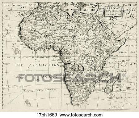 Stock Illustration - Antique Map of Africa (copper engraving).,1669. Fotosearch