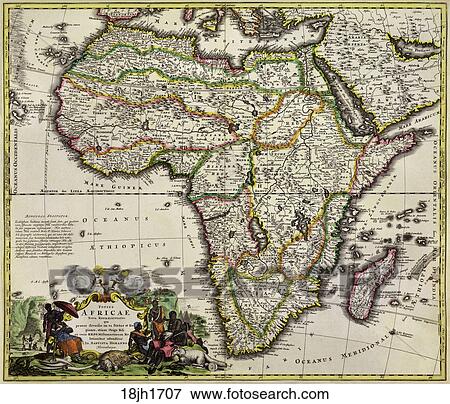 Antique Map of Africa (hand-colored copper engraving)., 1707 View Large Illustration Stock Illustration - Antique Map of Africa (hand-colored copper engraving)., 1707. Fotosearch