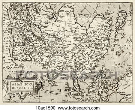 Clipart - Antique Map of Asia (copper engraving)., 1590. Fotosearch