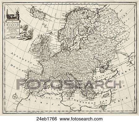Stock Illustration - Antique Map of Europe (copper engraving)., c. 1766. Fotosearch
