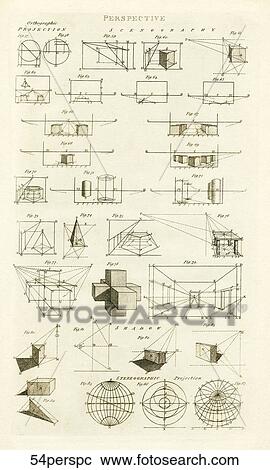 Clipart - Antique Diagrams (copper engraving) showing Perspective and Projections., 1798. Fotosearch
