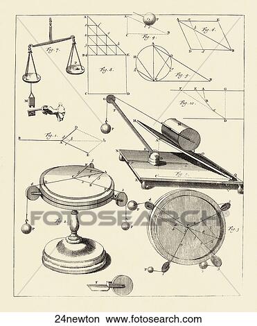 Antique Engraving Illustrating Newtonian Concepts of the Acceleration and Retardation of Heavy Objects., 1725 View Large Illustration Stock Illustration - Antique Engraving Illustrating Newtonian Concepts of the Acceleration and Retardation of Heavy Objects., 1725. Fotosearch