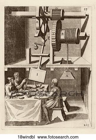 Antique Illustration (copper engraving) of a Wind-Blade, or a Seventeenth Century Ventilation System or Fan., 1662 View Large Illustration Drawing - Antique Illustration (copper engraving) of a Wind-Blade, or a Seventeenth Century Ventilation System or Fan., 1662. Fotosearch
