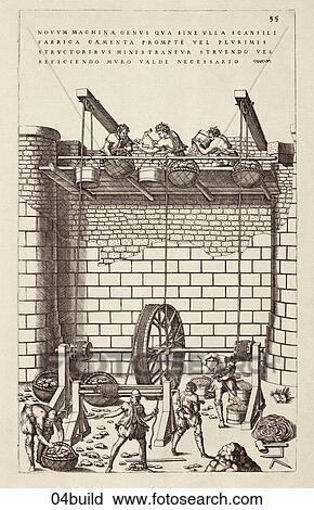 Antique Illustration of a Sixteenth Century Machine which supplies Stone and Mortar to Masons for the Construction or Repair of a Wall., 1578 View Large Illustration Clip Art - Antique Illustration of a Sixteenth Century Machine which supplies Stone and Mortar to Masons for the Construction or Repair of a Wall., 1578. Fotosearch