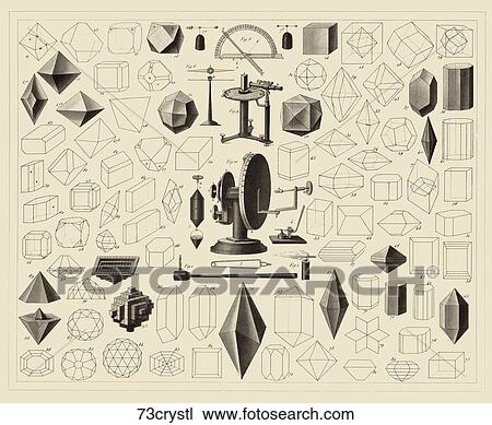 Drawing - Antique Illustration (steel engraving) showing forms of Crystalization and related apparatus., 1857.. Fotosearch