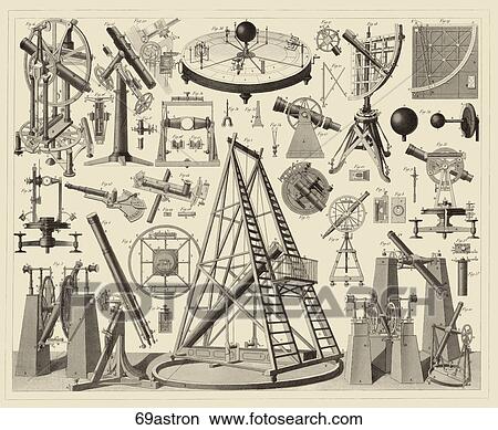 Antique Illustration (steel engraving) of Astronomical Instruments featuring telescopes, quadrants, sextons, and planetariums., 1857. View Large Illustration Stock Illustration - Antique Illustration (steel engraving) of Astronomical Instruments featuring telescopes, quadrants, sextons, and planetariums., 1857.. Fotosearch