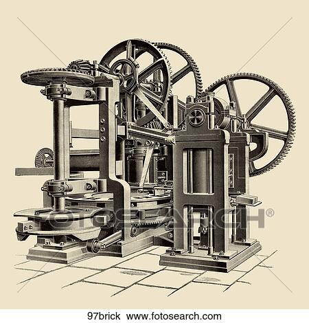 Drawing - Antique Illustration (wood engraving) of a Plastic Brickmaking Machine, 1892. Fotosearch