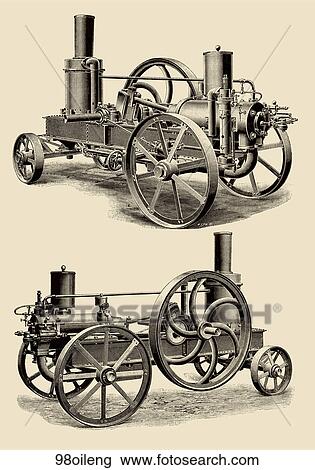 Drawing - Antique Illustration (wood engraving) of a Portable Oil Engine Made by the Campbell Gas Engine Company, Limited, 1898. Fotosearch