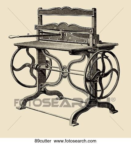 Antique Illustration (wood engraving) of a Paper Cutting Machine., 1863 View Large Illustration Stock Illustration - Antique Illustration (wood engraving) of a Paper Cutting Machine., 1863. Fotosearch