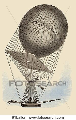 Antique Illustration (wood engraving) of The "Nineteenth Century" Hot Air Balloon, 1859 View Large Illustration Stock Illustration - Antique Illustration (wood engraving) of The "Nineteenth Century" Hot Air Balloon, 1859. Fotosearch