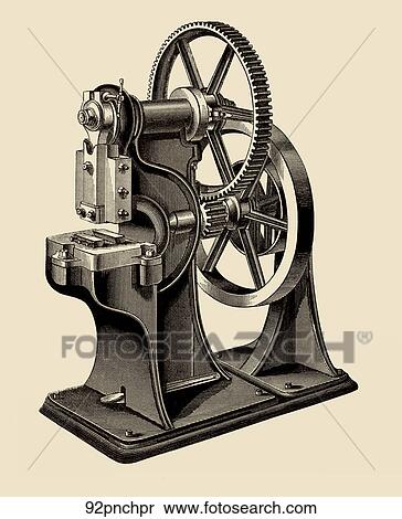 Antique Illustration (wood engraving) of a Punching Press, 1868 View Large Illustration Stock Illustration - Antique Illustration (wood engraving) of a Punching Press, 1868. Fotosearch