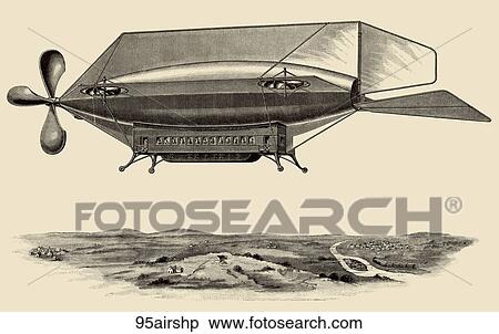 Antique Illustration (wood engraving) of an Air Ship, "The Pennington"., 1891 View Large Illustration Stock Illustration - Antique Illustration (wood engraving) of an Air Ship, "The Pennington"., 1891. Fotosearch
