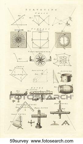 Antique Scientific Illustration (copper engraving) showing various Surveying Instruments.,1798 View Large Illustration Stock Illustration - Antique Scientific Illustration (copper engraving) showing various Surveying Instruments.,1798. Fotosearch