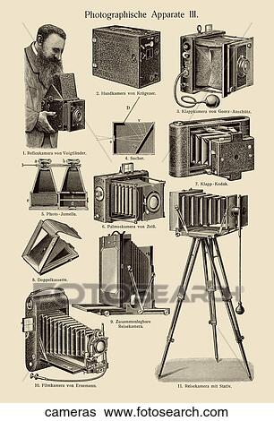 Stock Illustration - Antique Scientific Illustration (wood engraving) showing photographic apparatus.. Fotosearch