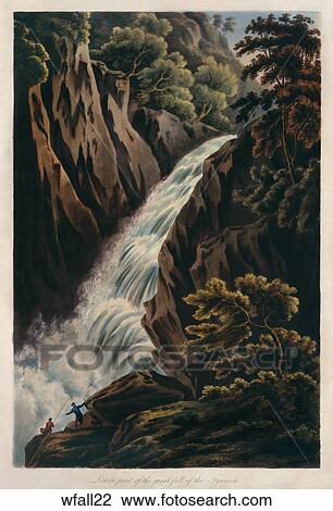 Drawing - Antique Illustration of a View of a Waterfall, "Lower part of the great fall of the Fynnachl" . Fotosearch