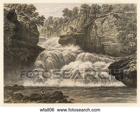 Stock Illustration - Antique Illustration of a View of a Waterfall, "Raging Water" . Fotosearch