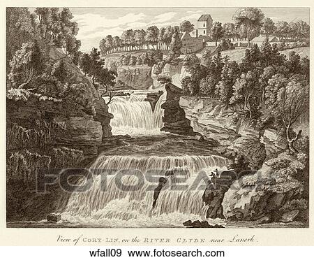 Antique Illustration of a View of a River with Waterfall, "Cory-Lin, on the River Clyde" (Location: Scotland) View Large Illustration Stock Illustration - Antique Illustration of a View of a River with Waterfall, "Cory-Lin, on the River Clyde" (Location: Scotland) . Fotosearch