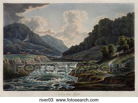 Antique Illustration of a View of Running Stream, "View in Rhydol" View Large Illustration Drawing - Antique Illustration of a View of Running Stream, "View in Rhydol" . Fotosearch