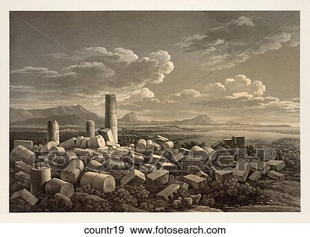 Antique Illustration of a View of Ancient Roman Ruins in Sicily. View Large Illustration Stock Illustration - Antique Illustration of a View of Ancient Roman Ruins in Sicily. . Fotosearch
