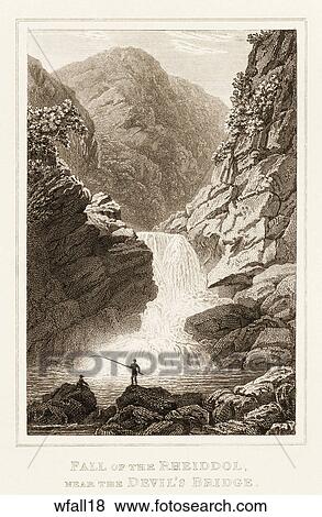 Antique Illustration of a View of Waterfall, "Fall of the Rheiddol, near the Devil's Bridge" (Location: Wales) View Large Illustration Stock Illustration - Antique Illustration of a View of Waterfall, "Fall of the Rheiddol, near the Devil's Bridge" (Location: Wales) . Fotosearch