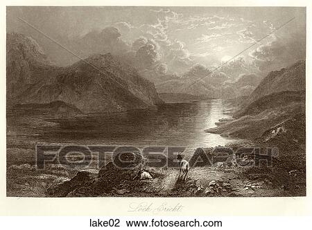 Drawing - Antique Illustration (steel engraving) of a Lake with Reflection of Mountains, "Mirror Lake, Yosemite Valley" . Fotosearch