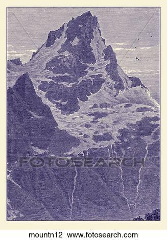 Drawing - Antique Illustration (wood engraving) of a Mountain Peak, "In the Nebbedal " . Fotosearch
