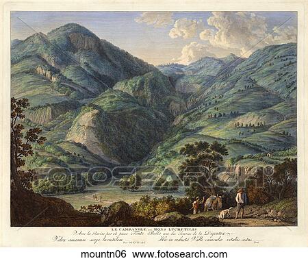 Eighteenth Century View (copper engraving with guache paint applied) of a Pastoral Landscape with Lush Green Hills, "Le campanile anc Mons Lecretilis" (Location: France) View Large Illustration Stock Illustration - Eighteenth Century View (copper engraving with guache paint applied) of a Pastoral Landscape with Lush Green Hills, "Le campanile anc Mons Lecretilis" (Location: France) . Fotosearch