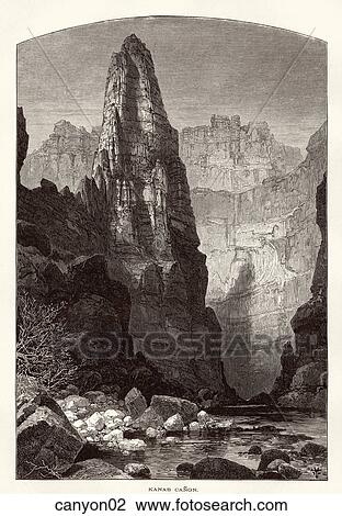 Drawing - landscapes, pictures, canyon, canyons, engravings. Fotosearch