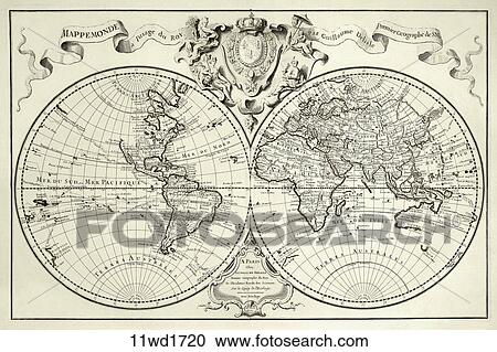 Antique World Map (copper engraving)., 1720 View Large Illustration Clipart - Antique World Map (copper engraving)., 1720. Fotosearch