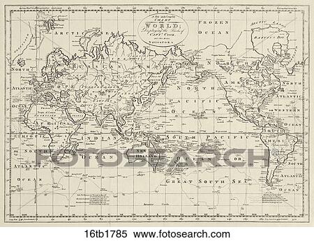 Antique World Map (copper engraving)., 1785 View Large Illustration Stock Illustration - Antique World Map (copper engraving)., 1785. Fotosearch