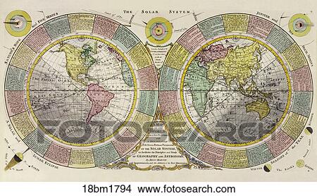 Antique World Map (hand-colored copper engraving)., 1794 View Large Illustration Stock Illustration - Antique World Map (hand-colored copper engraving)., 1794. Fotosearch
