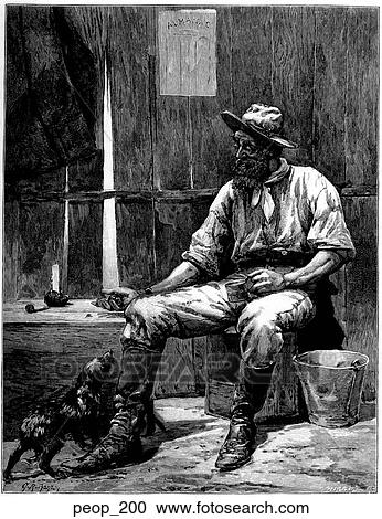 Clipart - A man feeds scraps to a dog. Fotosearch