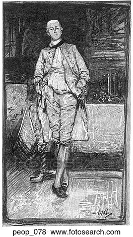 Stock Illustration - An 18th century gentleman standing before a dinner table. Fotosearch