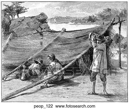 Building a lean-to on the beach View Large Illustration Drawing - Building a lean-to on the beach. Fotosearch