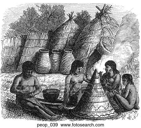 Stock Illustration - California Indians and their summer huts. Fotosearch